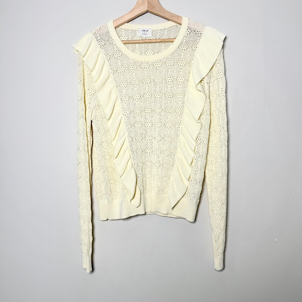Aritzia Wilfred Bernelle Ruffle Ivory Sweater Sz L